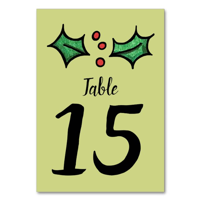 Christmas Holly Wedding Table Number (Front)