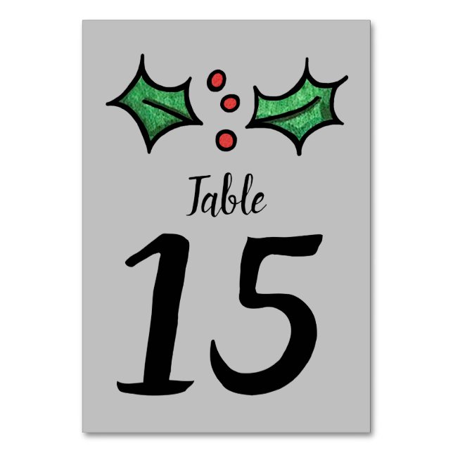 Christmas Holly Wedding Table Number (Front)
