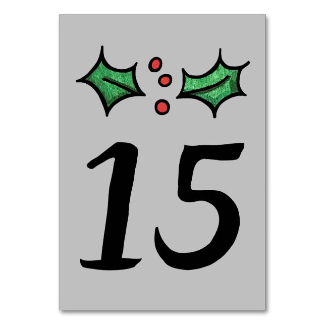 Christmas Holly Wedding Table Number (Back)