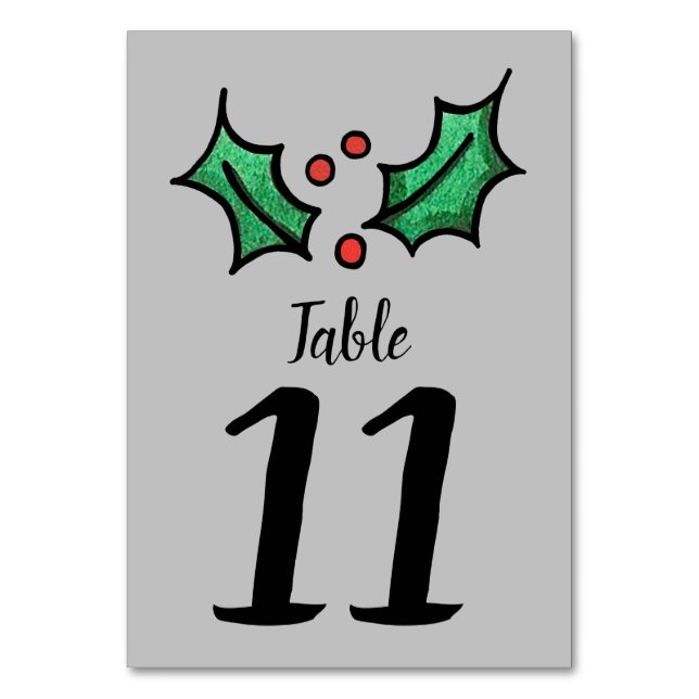 Christmas Holly Wedding Table Number (Front)