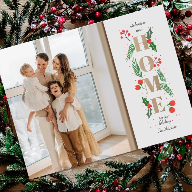 Christmas Holly We've Moved Holiday Moving Photo Postcard (Creator Uploaded)