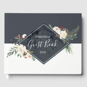 Christmas Holly & White Roses Bouquet Frame Guest Book