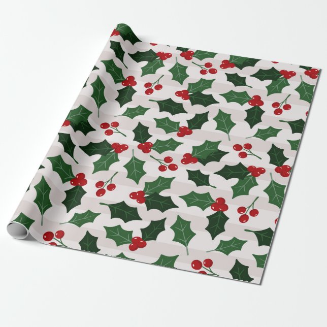 Christmas Holly Wrapping Paper (Unrolled)