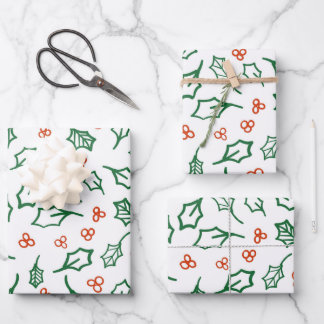 Christmas holly wrapping paper