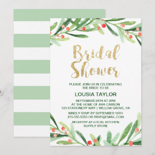 Christmas Holly Wreath Bridal Shower Invitation