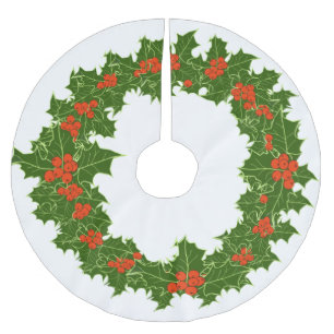 Christmas Holly Wreath  Brushed Polyester Tree Ski Brushed Polyester Tree Skirt