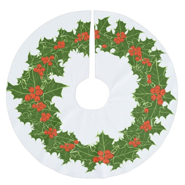 Christmas Holly Wreath  Brushed Polyester Tree Ski Brushed Polyester Tree Skirt (Front)