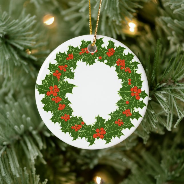 Christmas Holly Wreath  Ceramic Tree Decoration (Tree)