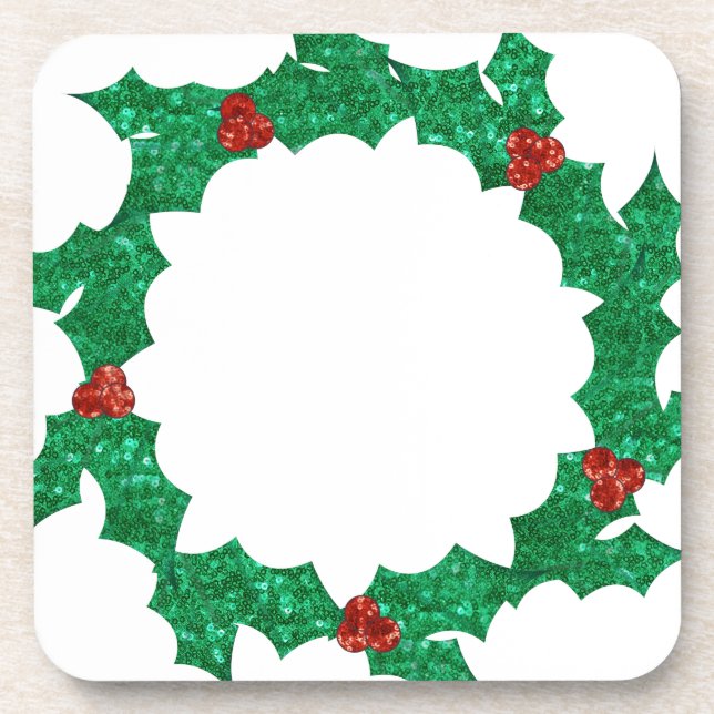 christmas holly wreath coaster (Front)