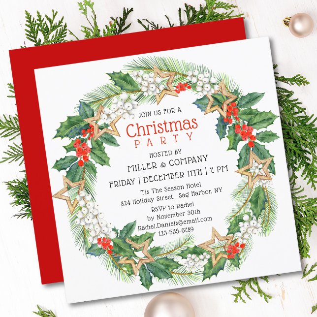 Christmas Holly Wreath Corporate Christmas Party Invitation (Creator Uploaded)