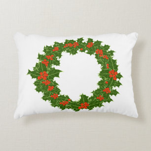 Christmas Holly Wreath Decorative Cushion