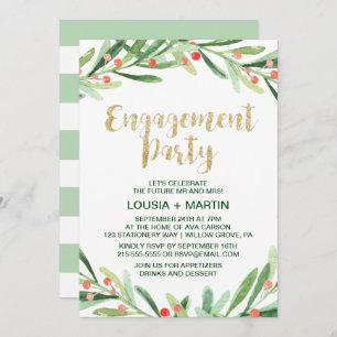 Christmas Holly Wreath Engagement Party Invitation