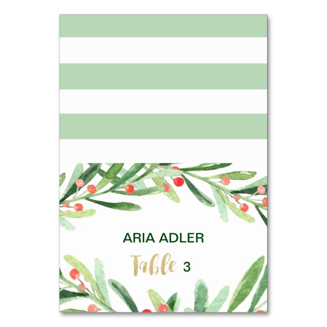 Christmas Holly Wreath Escort Place Cards (Front)