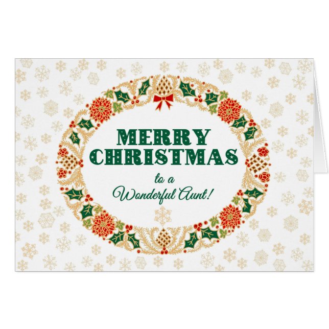 Christmas Holly Wreath for Aunt, Snowflakes (Front Horizontal)