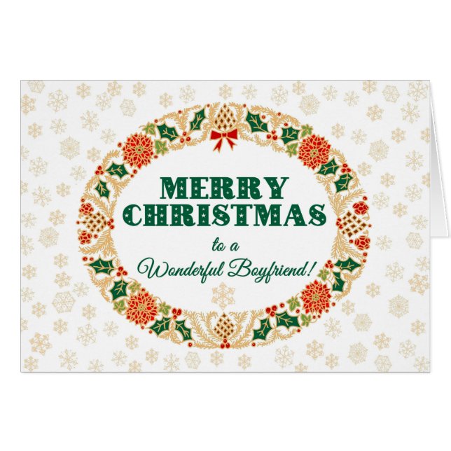 Christmas Holly Wreath for Boyfriend, Snowflakes (Front Horizontal)