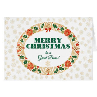 Christmas Holly Wreath for Great Boss, Snowflakes