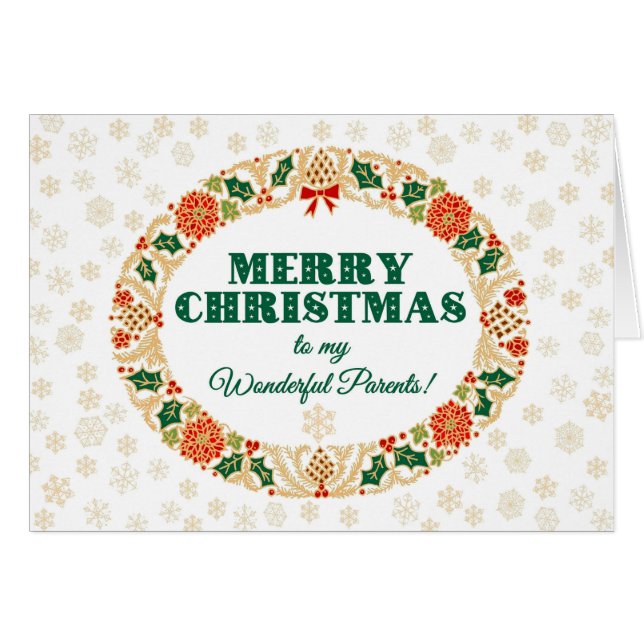 Christmas Holly Wreath, for Parents, Snowflakes (Front Horizontal)