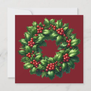 Christmas Holly Wreath Greeting Card