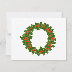 Christmas Holly Wreath  Holiday Card