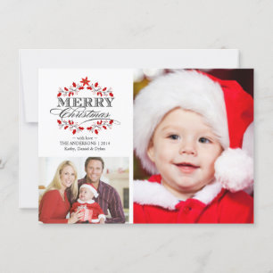 Christmas Holly Wreath Holiday Photo Collage Card