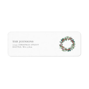 Christmas Holly Wreath Holiday Return Address 2
