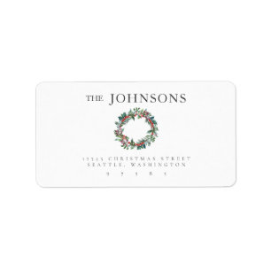 Christmas Holly Wreath Holiday Return Address Label