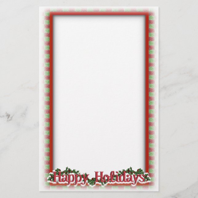 Christmas Holly Wreath Holiday Writing Stationery (Front)