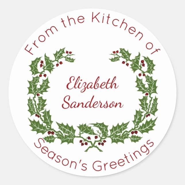 Christmas  holly wreath Home Baking Classic Round Sticker (Front)