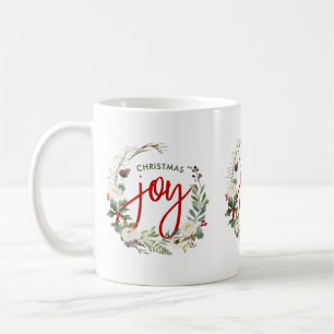 Christmas Holly wreath Joy Typography Coffee Mug