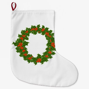 Christmas Holly Wreath  Large Christmas Stocking