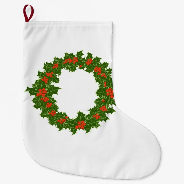 Christmas Holly Wreath  Large Christmas Stocking (Front)