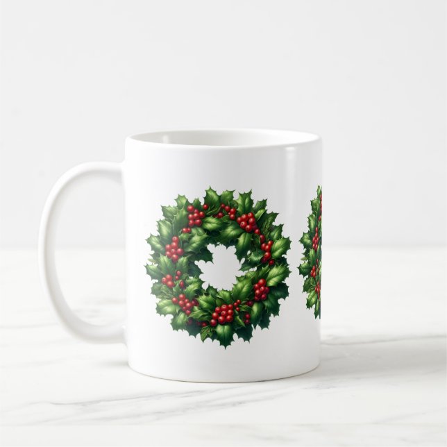 Christmas Holly Wreath Mug (Left)