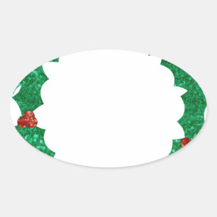 christmas holly wreath oval sticker