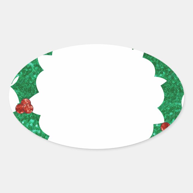 christmas holly wreath oval sticker (Front)