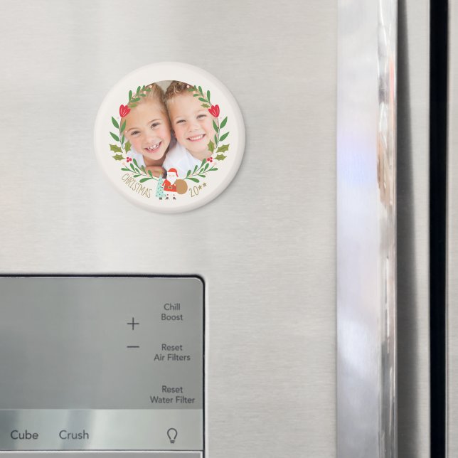 Christmas Holly Wreath Photo Magnet (In Situ (Fridge))