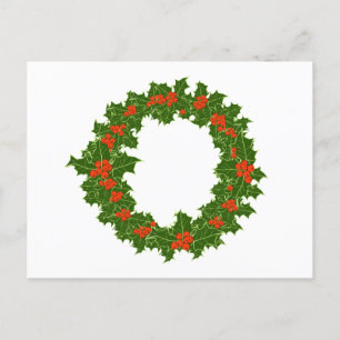 Christmas Holly Wreath  Postcard
