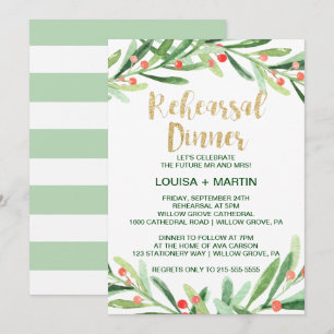 Christmas Holly Wreath Rehearsal Dinner Invitation