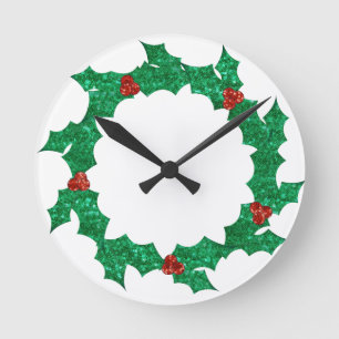 christmas holly wreath round clock
