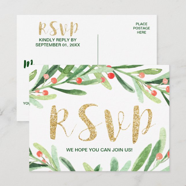 Christmas Holly Wreath Song Request RSVP Postcard (Front/Back)