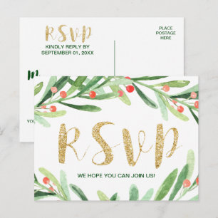 Christmas Holly Wreath Song Request RSVP Postcard