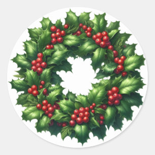 Christmas Holly Wreath Stickers