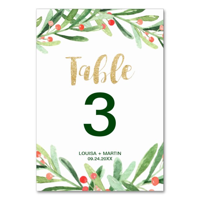 Christmas Holly Wreath Table Number (Front)