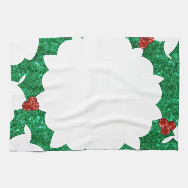 christmas holly wreath tea towel (Horizontal)
