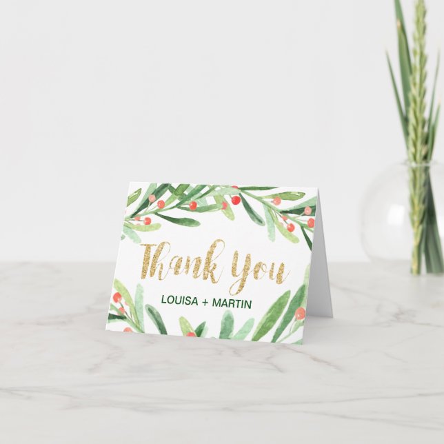 Christmas Holly Wreath Thank You Card (Front)