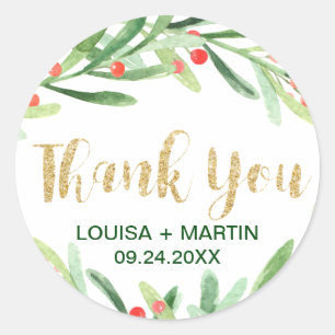 Christmas Holly Wreath Thank You Favour Classic Round Sticker