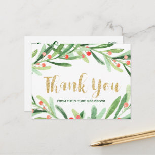 Christmas Holly Wreath Thank You Postcard