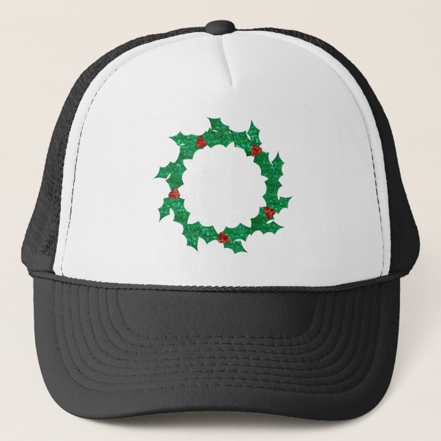 christmas holly wreath trucker hat (Front)
