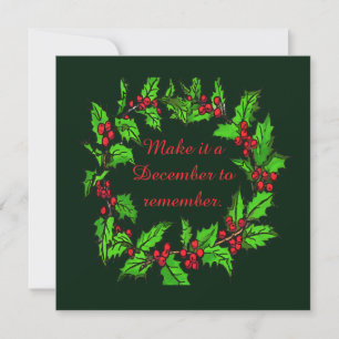Christmas Holly Wreath Vector Art Invitation