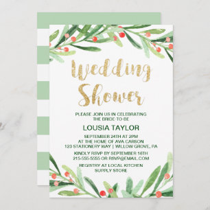 Christmas Holly Wreath Wedding Shower Invitation