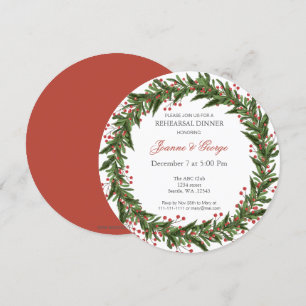 Christmas Holly Wreath Winter Rehearsal Dinner Invitation